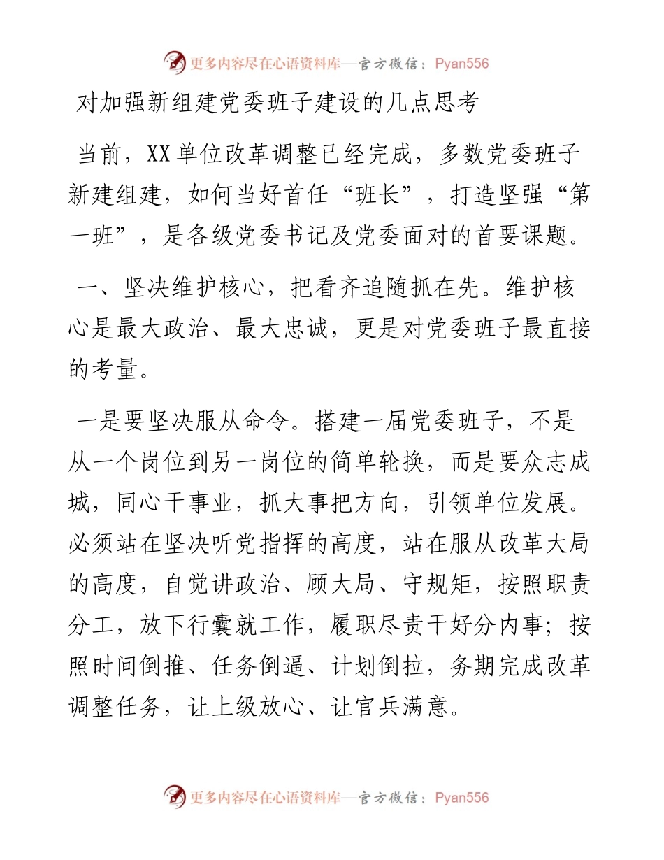 对加强新组建党委班子建设的几点思考.docx_第1页