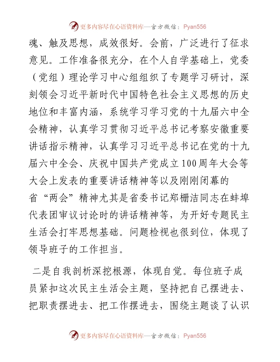 在单位党史学习教育专题民主生活会点评讲话.docx_第2页