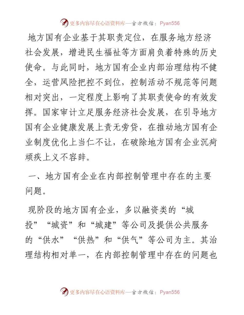 地方国有企业内部控制活动存在的主要问题及建议.docx_第1页