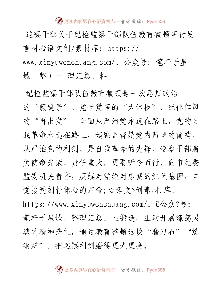 巡察干部关于纪检监察干部队伍教育整顿研讨发言材料.docx_第1页
