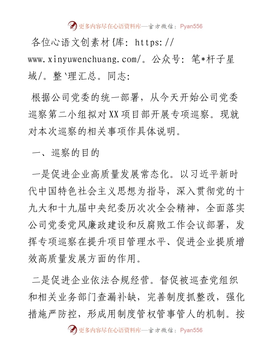 巡察组长在专项巡察进点会上的讲话.docx_第1页