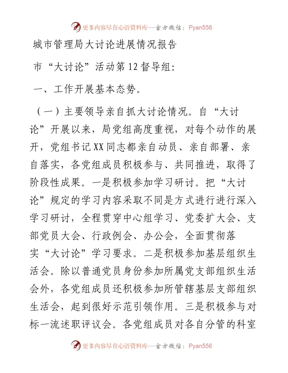 城市管理局大讨论进展情况报告%28上传稿%29.docx_第1页