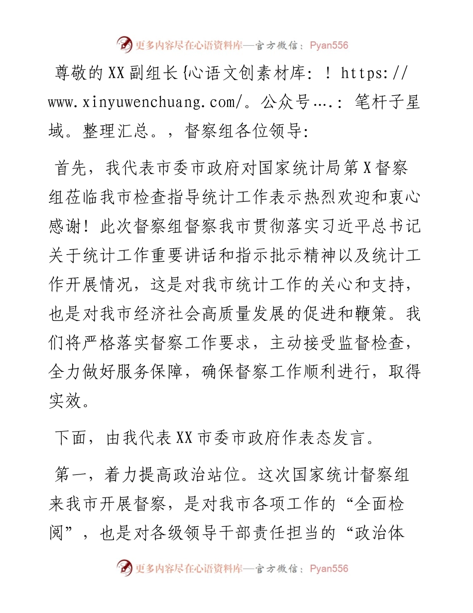 在国家统计督察组进驻督察时的表态发言.docx_第1页