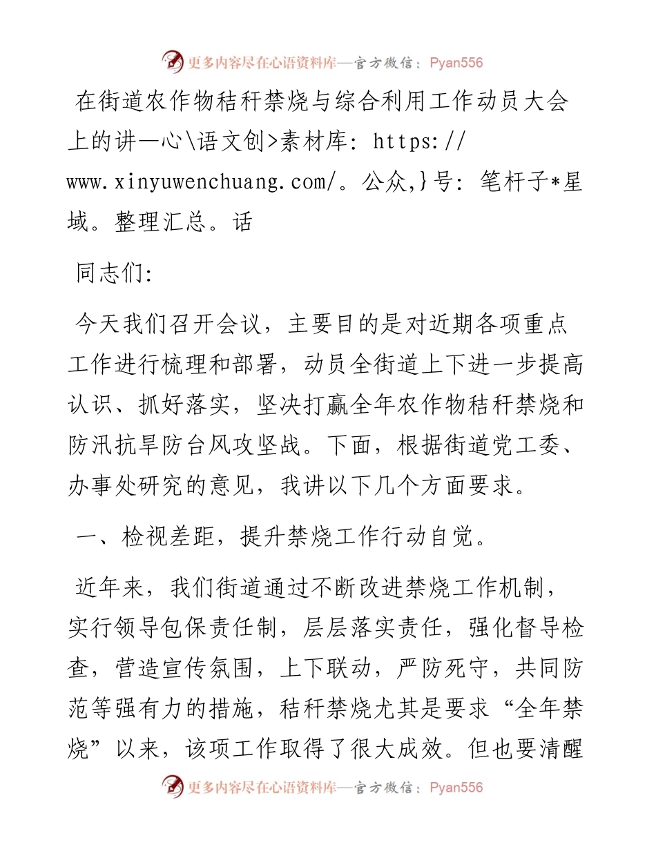 在街道农作物秸秆禁烧与综合利用工作动员大会上的讲话.docx_第1页
