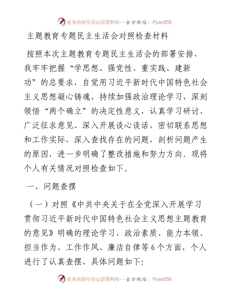 审计局党组书记主题教育民主生活会材料.docx_第1页