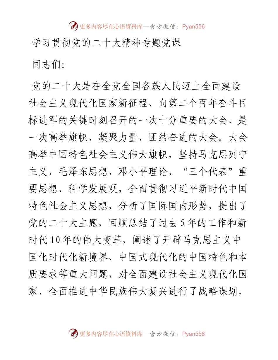 学习贯彻党的二十大精神专题党课.docx_第1页