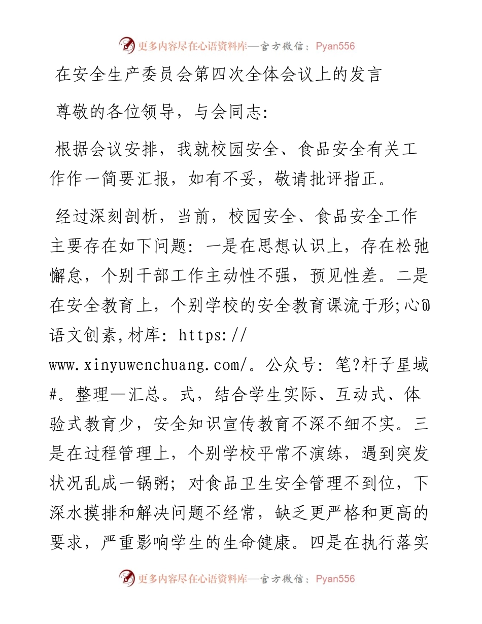 在安全生产委员会第四次全体会议上的发言.docx_第1页