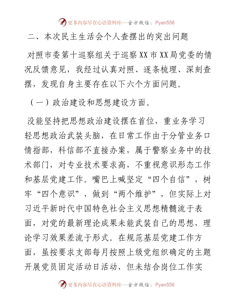 巡察问题整改专题民主生活会个人对照检查材料.docx_第2页