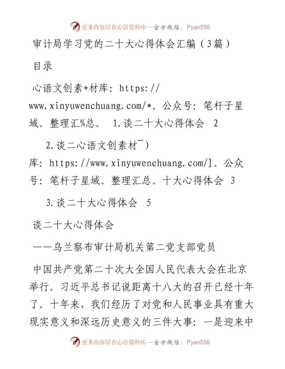 审计局学习党的二十大心得体会汇编（3篇）.docx_第1页
