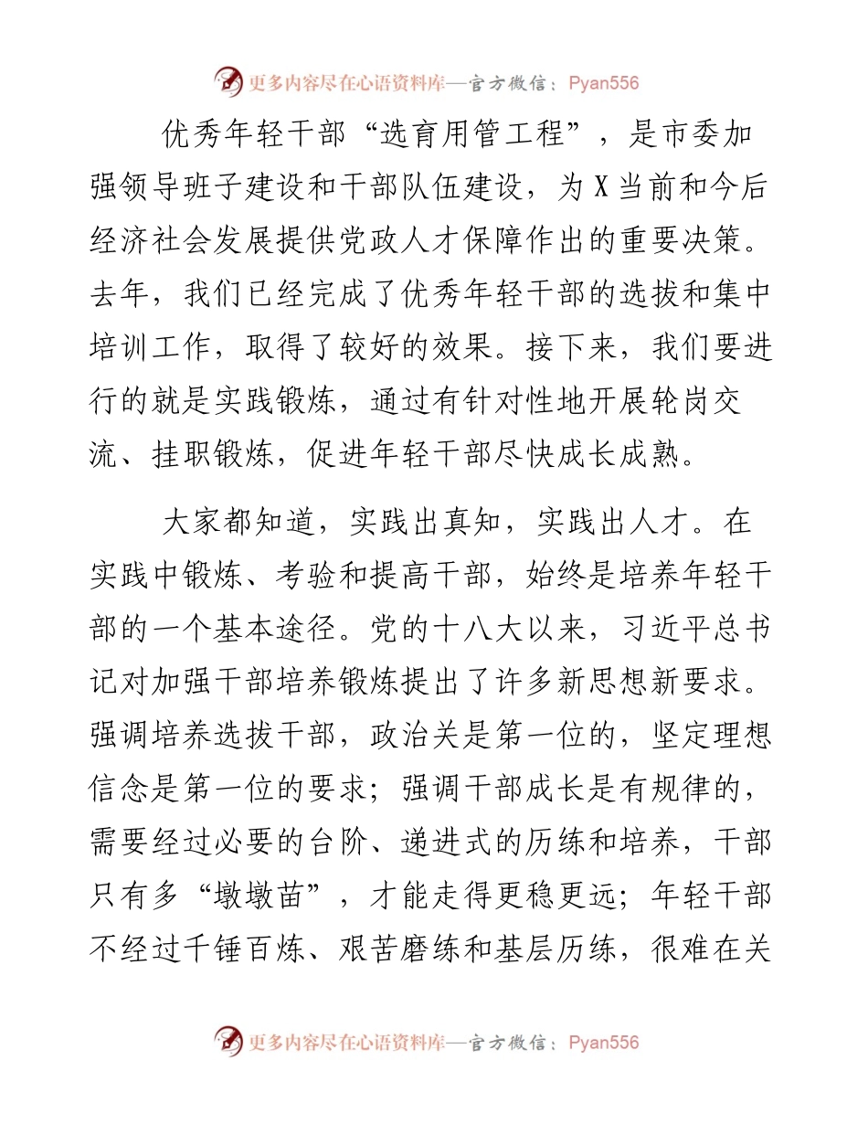 在市委选派优秀年轻干部挂职锻炼集体谈话会上的讲话（范文）.docx_第2页