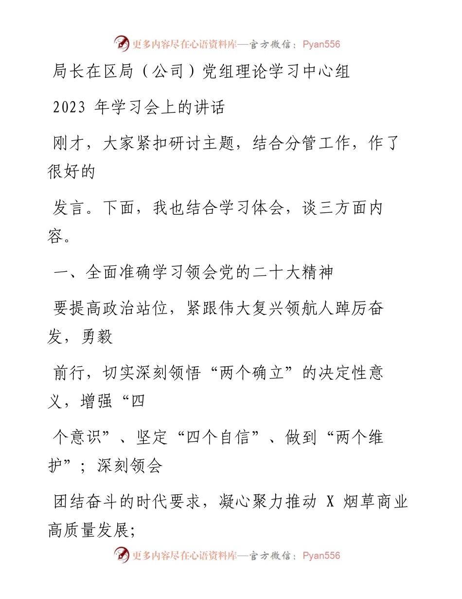 局长在区局（公司）党组理论学习中心组2023年学习会上的讲话.docx_第1页