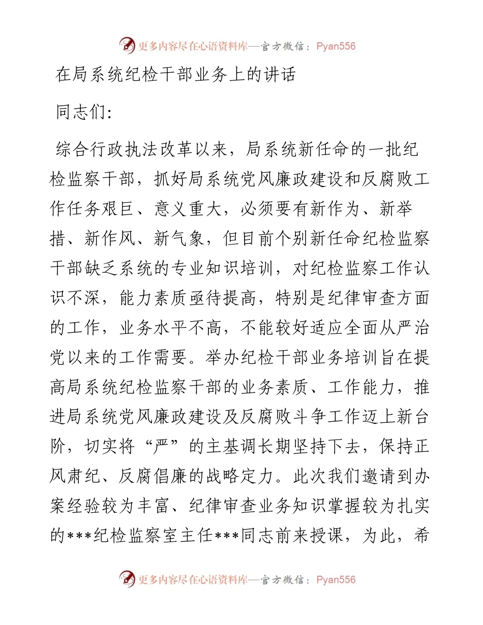 在局系统纪检干部业务上的讲话.docx_第1页