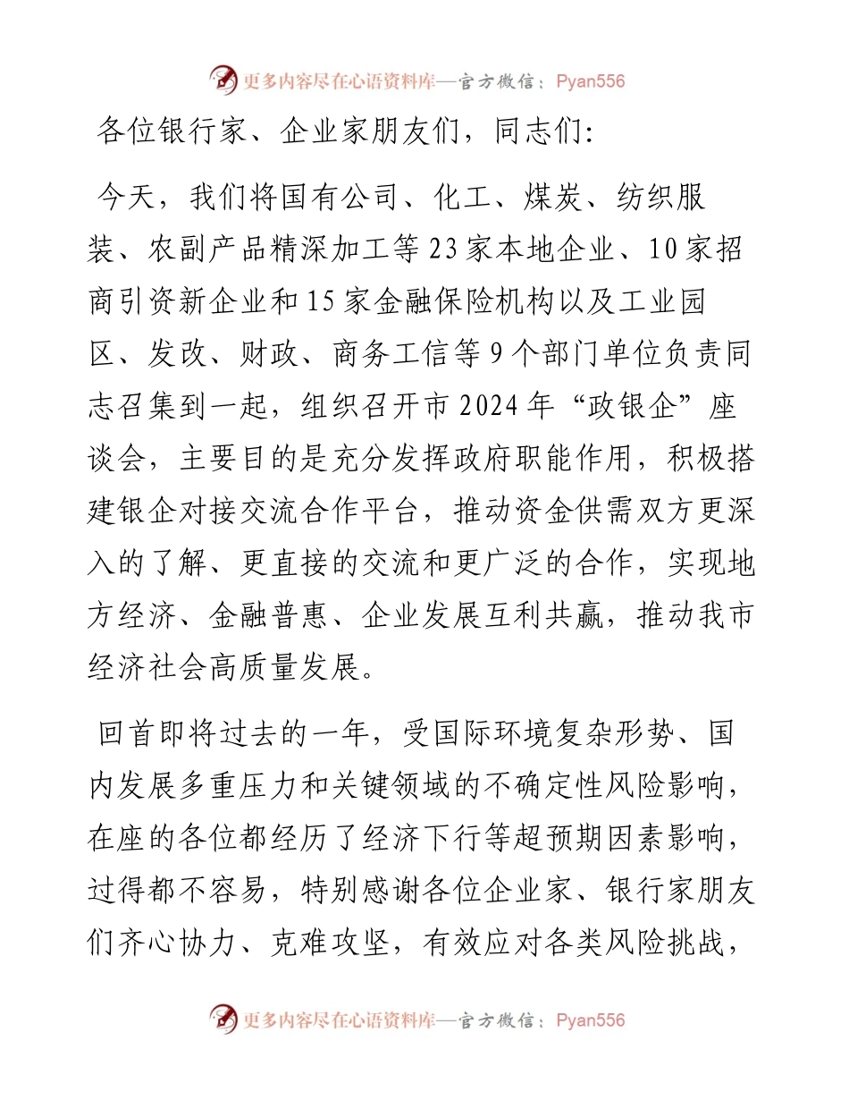 在市2024年“政银企”座谈会上的讲话提纲.docx_第1页