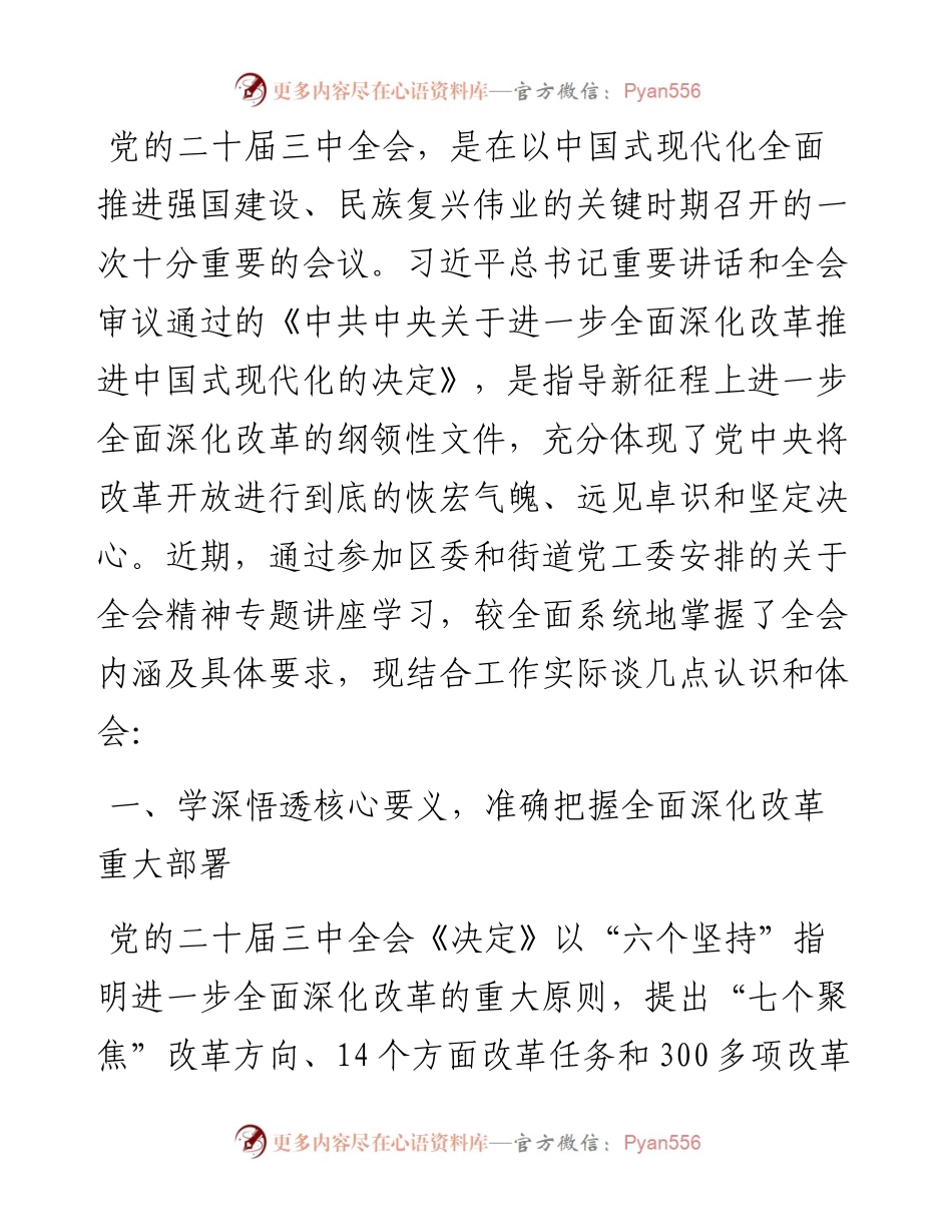 学习二十届三中全会精神专题交流发言提纲.docx_第1页