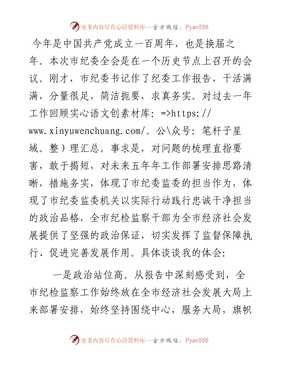 在市纪委全会上对纪委报告分组讨论发言.docx_第1页