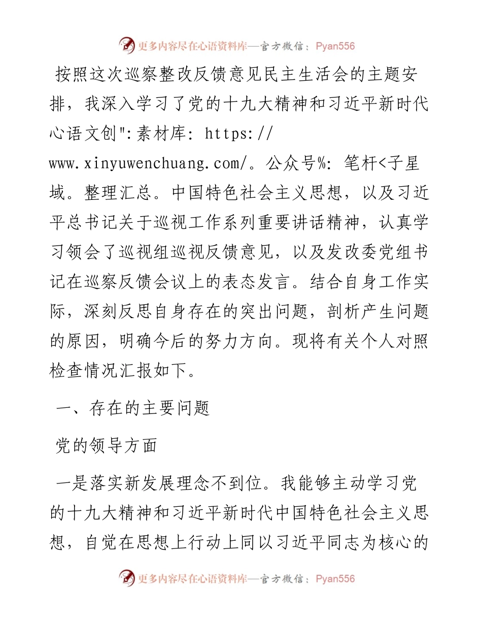 巡察整改专题民主生活会对照检查材料（个人）.docx_第1页