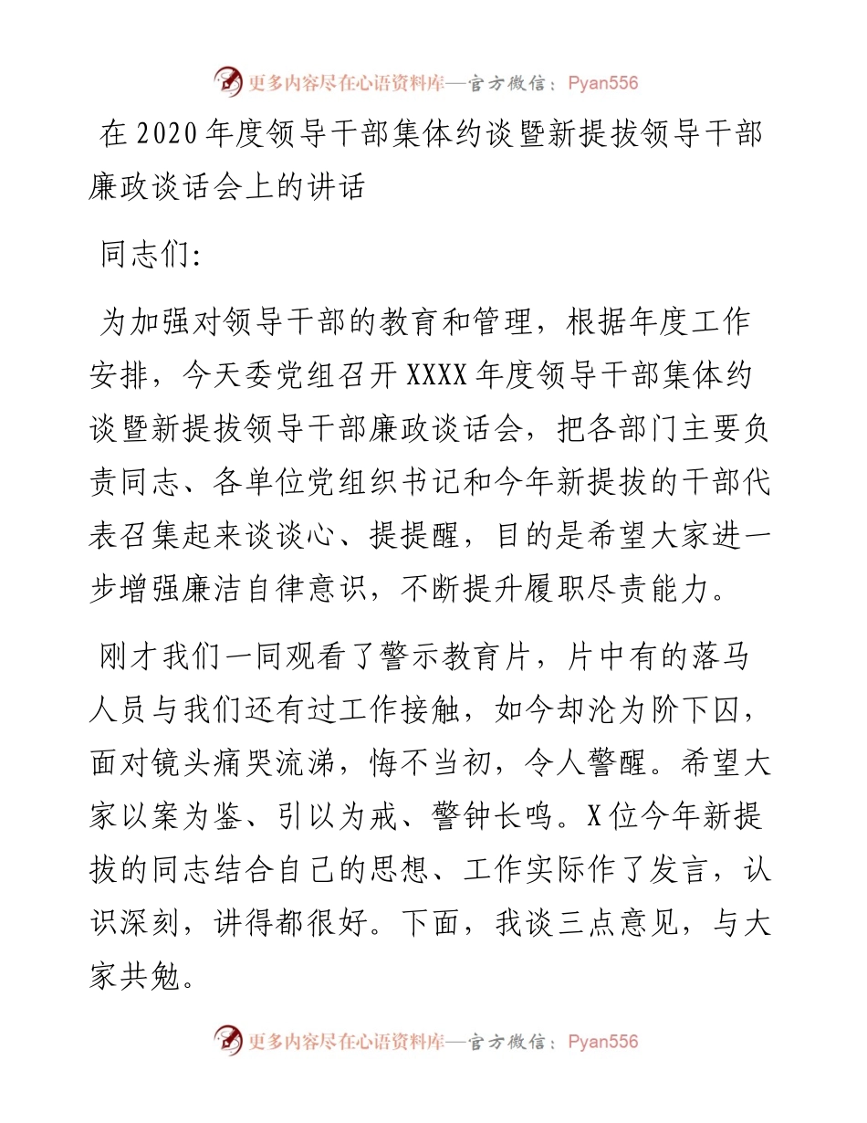 在度领导干部集体约谈暨新提拔领导干部廉政谈话会上的讲话.docx_第1页