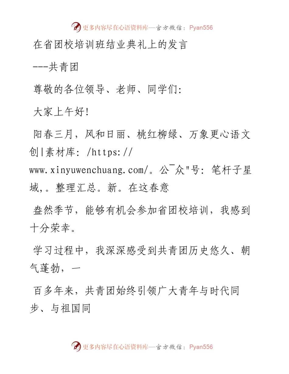 在省团校培训班结业典礼上的汇报发言---共青团.docx_第1页