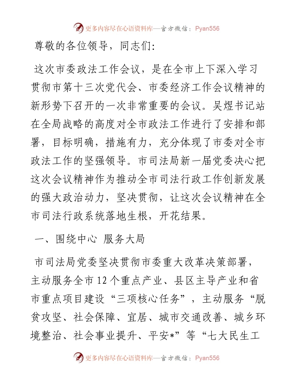 在市委政法工作会议上的表态发言.docx_第1页