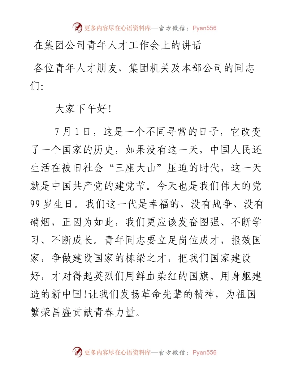 在集团公司青年人才工作会上的讲话.docx_第1页