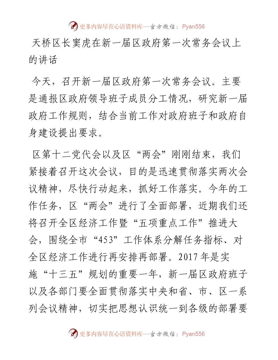 天桥区长窦虎在新一届区政府第一次常务会议上的讲话.docx_第1页