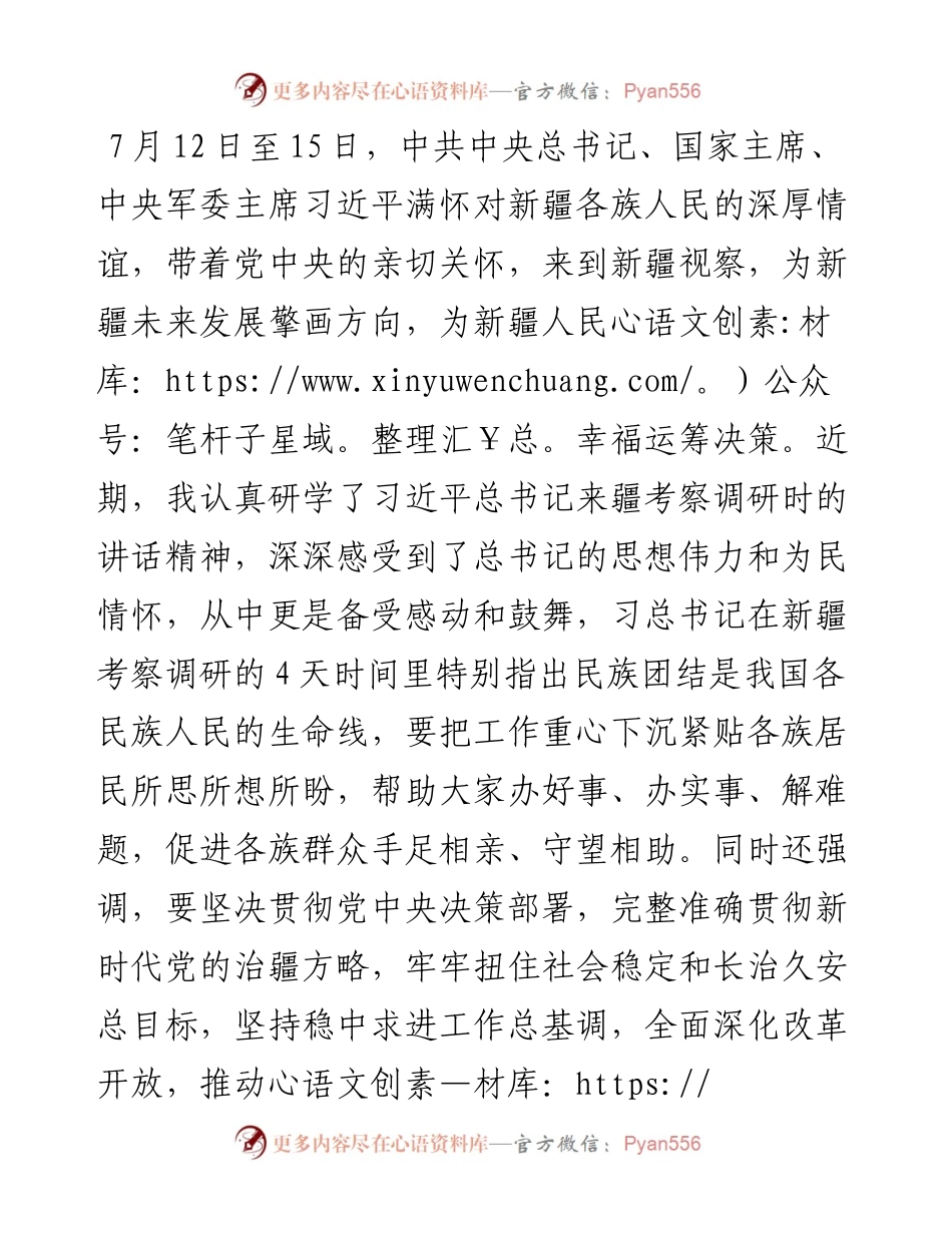 学习贯彻习近平总书记在新疆视察时的重要讲话精神心得体会.docx_第1页
