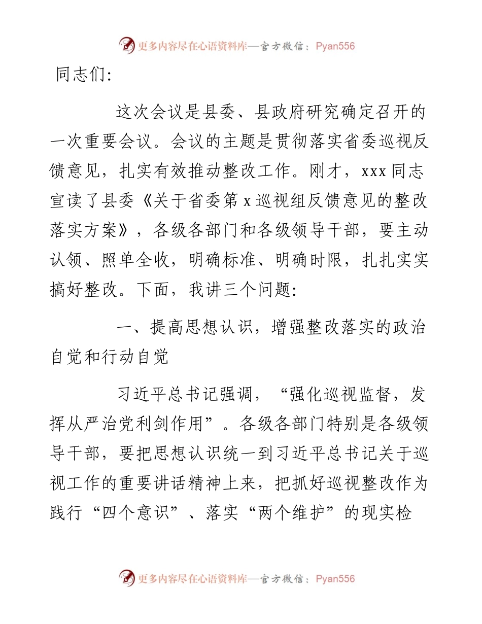 在落实省委巡视反馈意见整改推进会上的讲话.docx_第1页