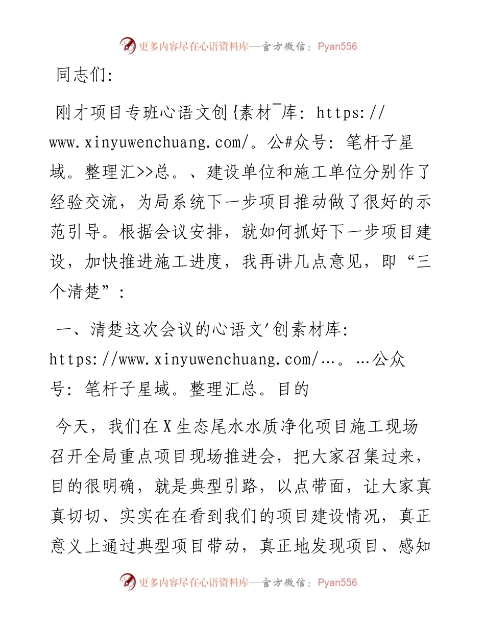 局长在督导检查项目施工情况现场会上的讲话.docx_第1页