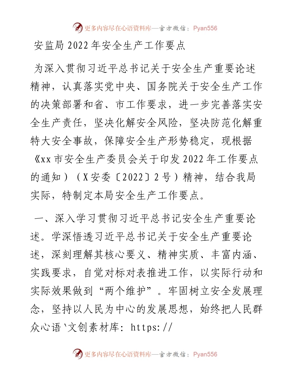 安监局202X年安全生产工作要点.docx_第1页
