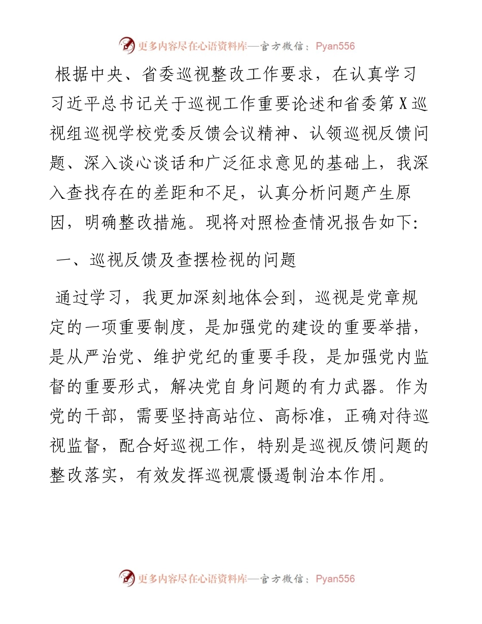 学校纪委书记巡视整改专题民主生活会个人发言提纲.docx_第1页