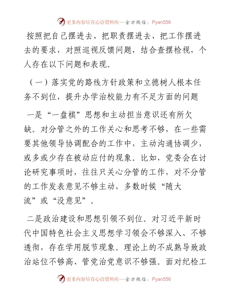 学校纪委书记巡视整改专题民主生活会个人发言提纲.docx_第2页