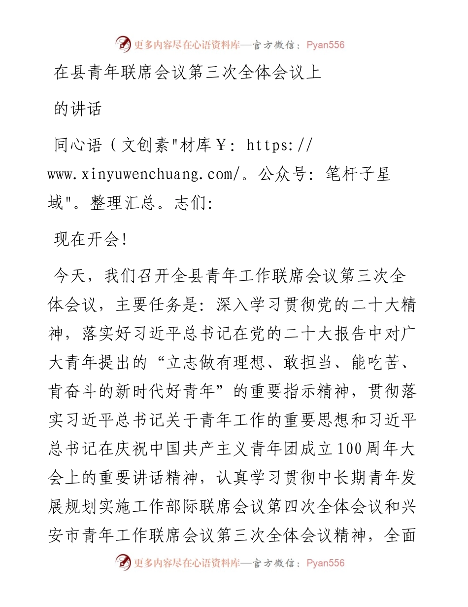 在县青年联席会议第三次全体会议上的讲话.docx_第1页