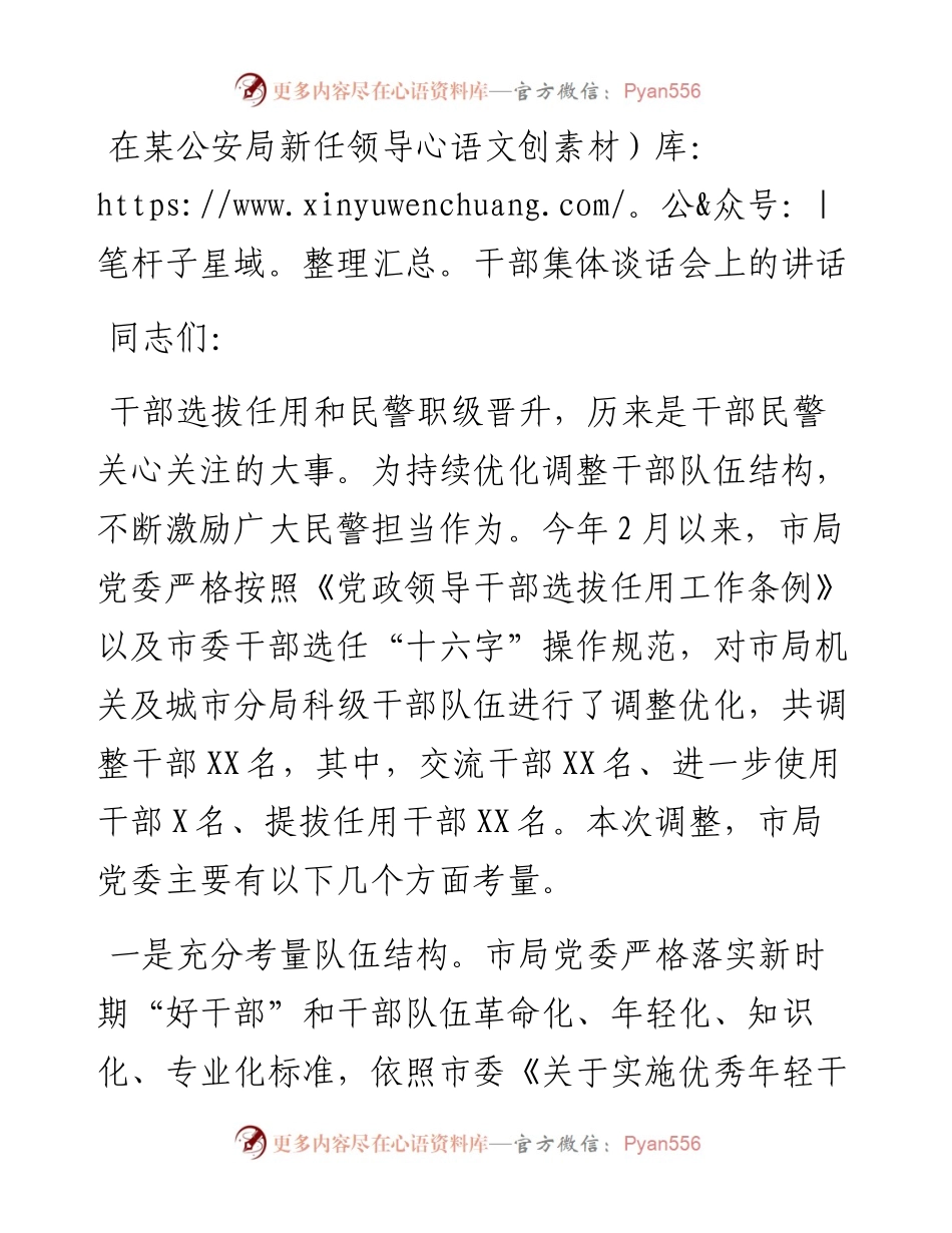在某公安局新任领导干部集体谈话会上的讲话.docx_第1页