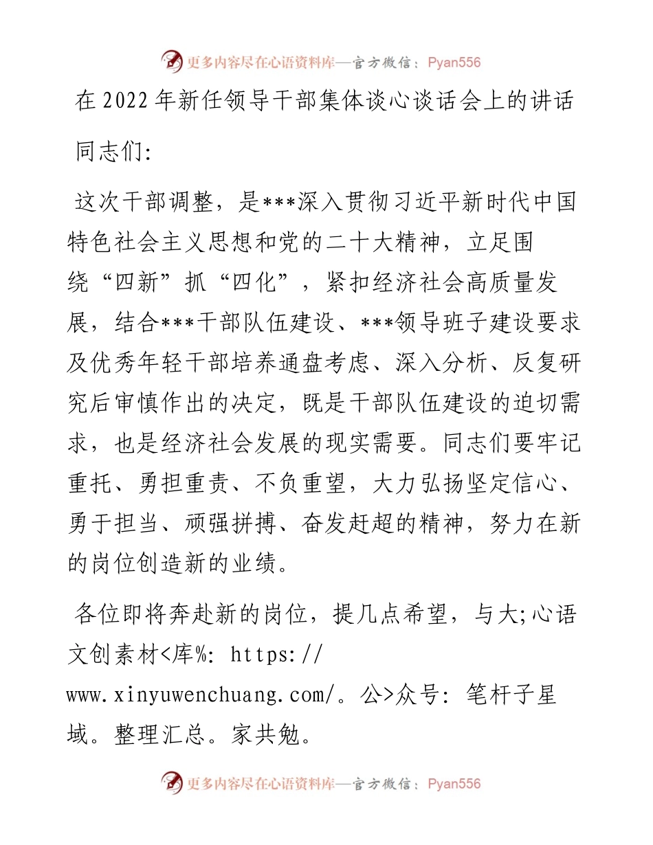 在新任领导干部集体谈心谈话会上的讲话.docx_第1页