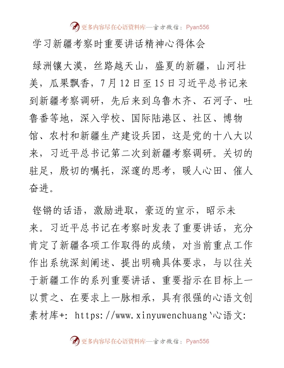 学习新疆考察时重要讲话精神心得体会.docx_第1页