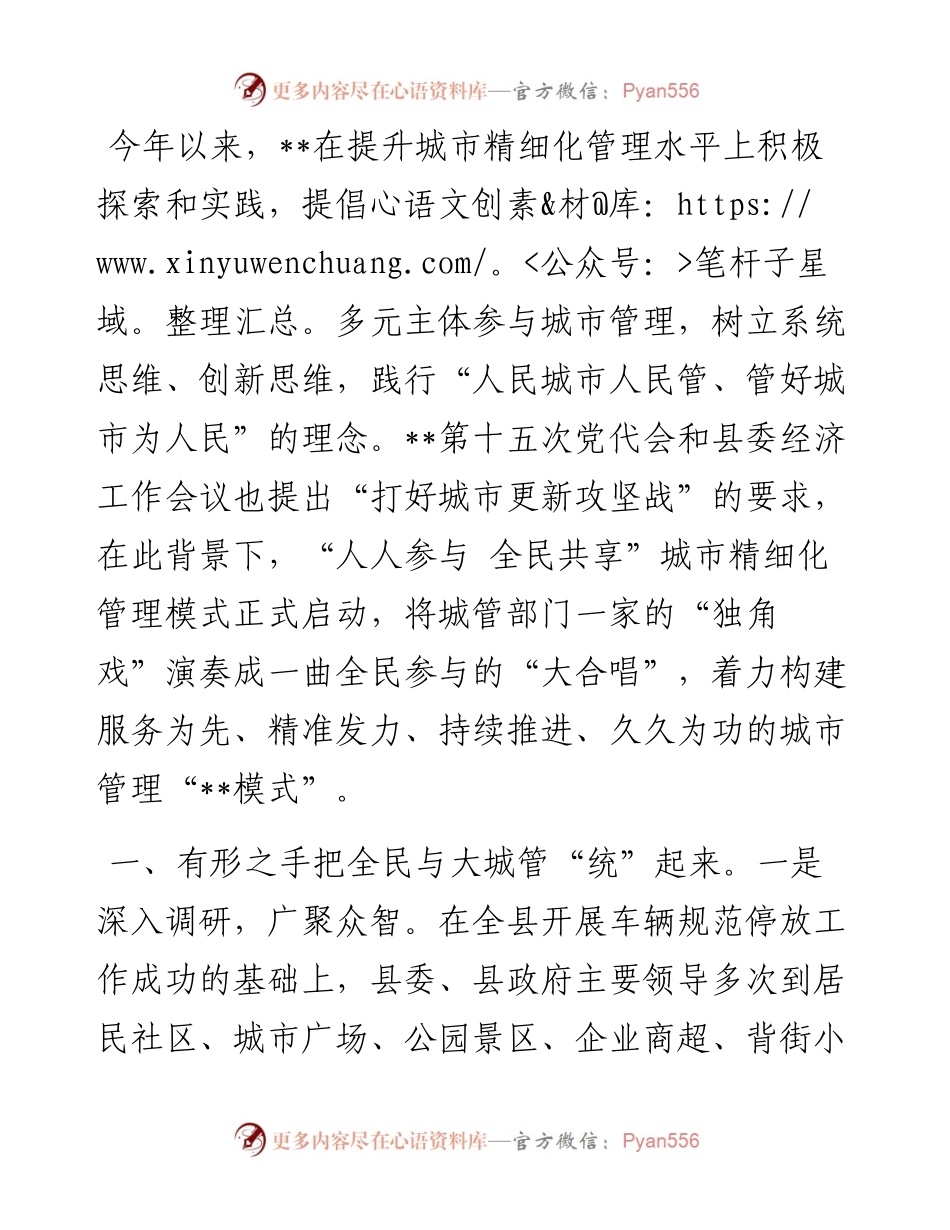 城市精细化管理模式经验交流发言.docx_第1页