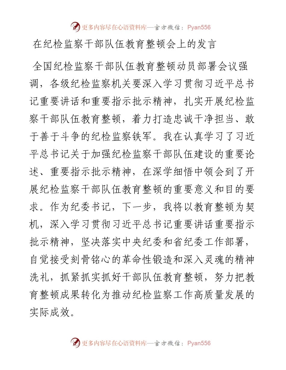 在纪检监察干部队伍教育整顿会上的发言.docx_第1页