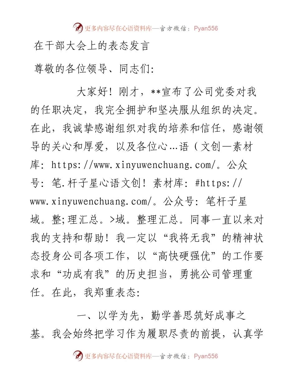 在干部大会上的表态发言.docx_第1页