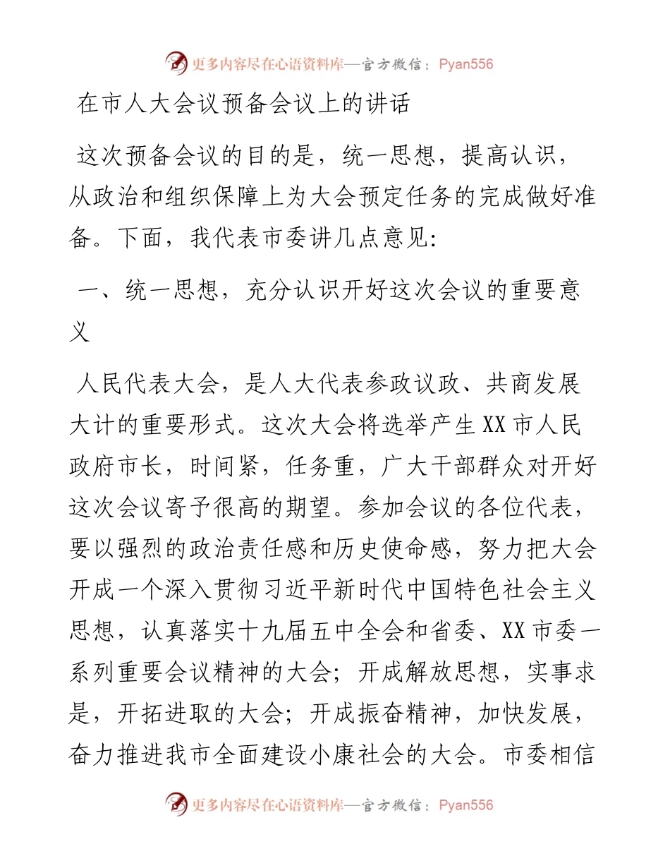 在市人大会议预备会议上的讲话.docx_第1页