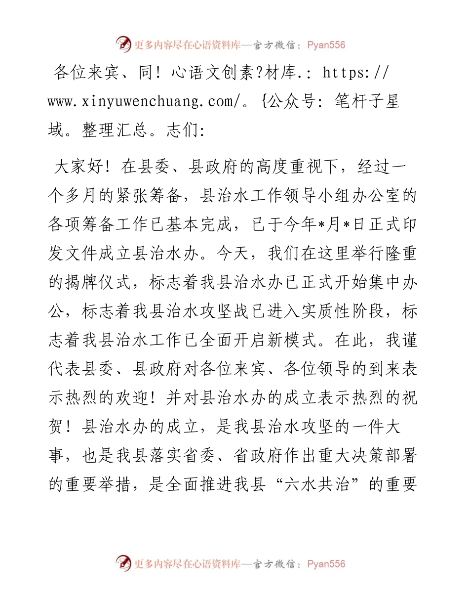 在县治水办揭牌仪式上的讲话.docx_第1页
