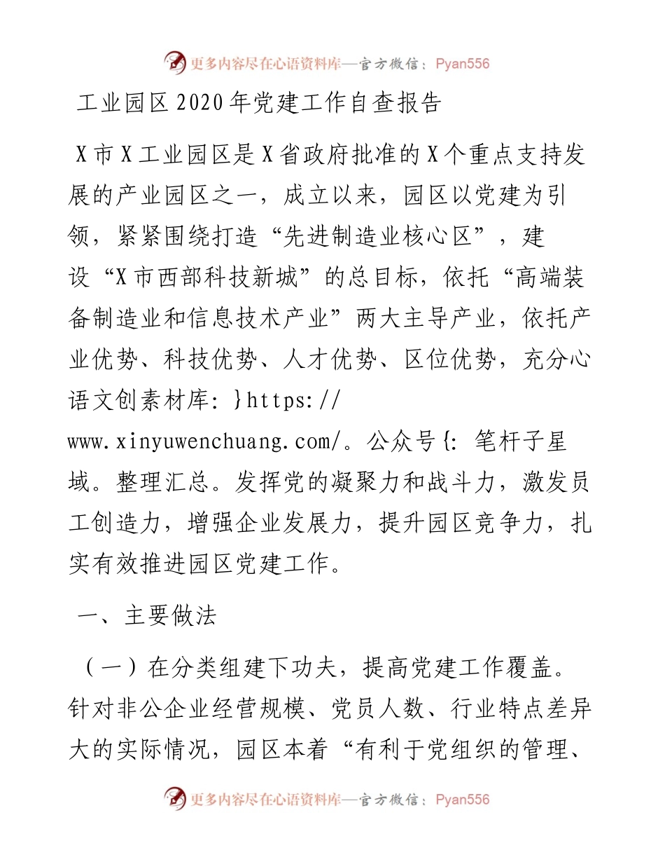 工业园区党建工作自查报告.docx_第1页