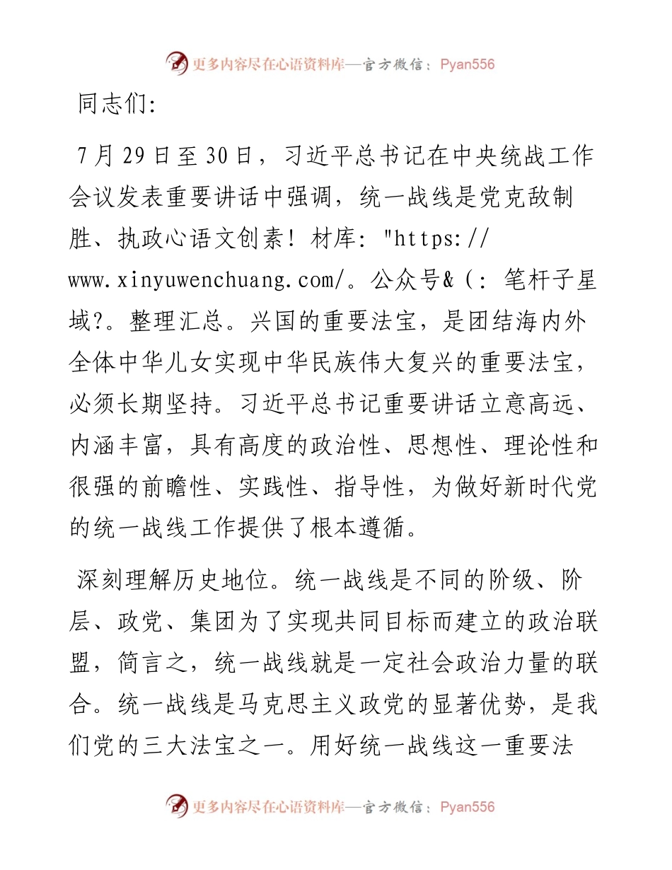 坚持统一战线：汇聚起实现中华民族伟大复兴的磅礴伟力——在市委理论学习中心组会议上的发言.docx_第1页