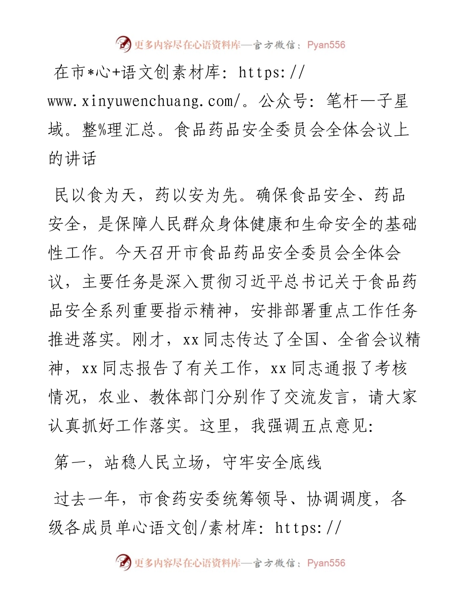 在市食品药品安全委员会全体会议上的讲话.docx_第1页