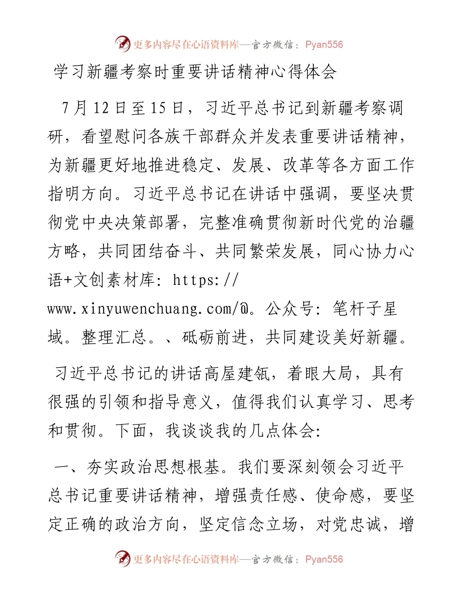 学习新疆考察时重要讲话精神心得体会 (2).docx_第1页
