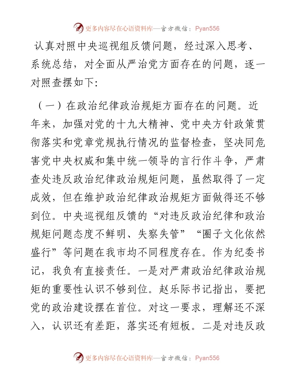 在市委常委班子巡视整改专题民主生活会上的发言提纲.docx_第2页