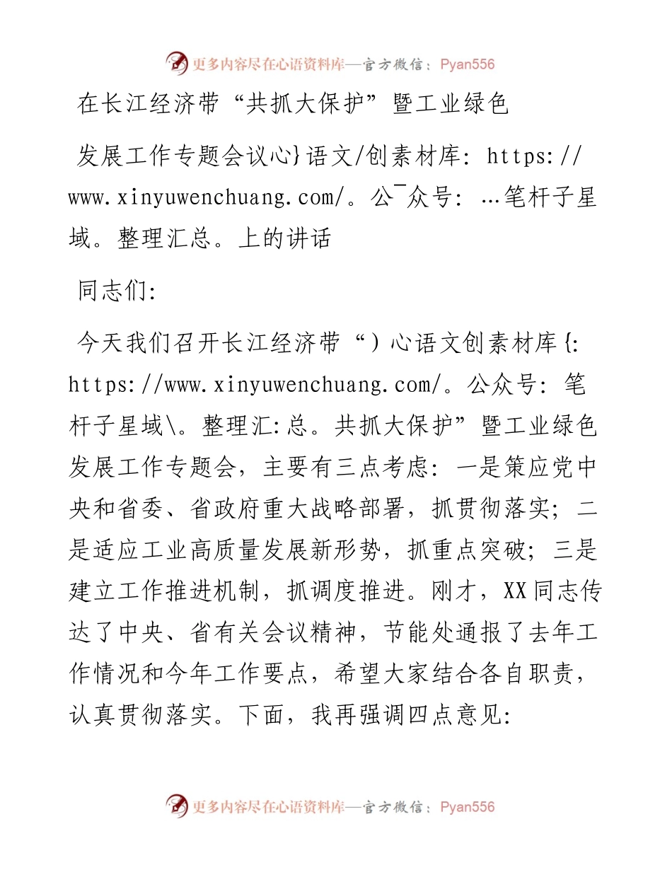 在长江经济带“共抓大保护”暨工业绿色发展工作专题会议上的讲话.docx_第1页