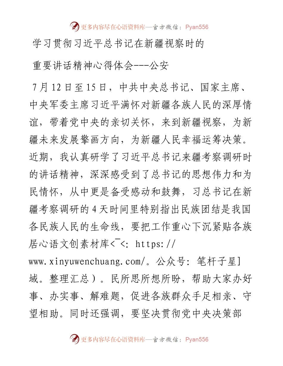 学习贯彻总书记在新疆视察时的重要讲话精神心得体会---公安.docx_第1页