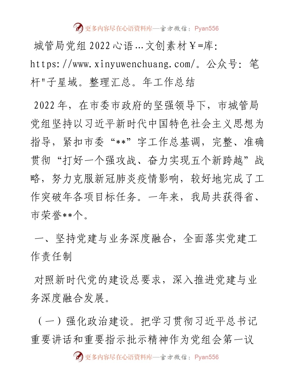 城管局党组工作总结.docx_第1页
