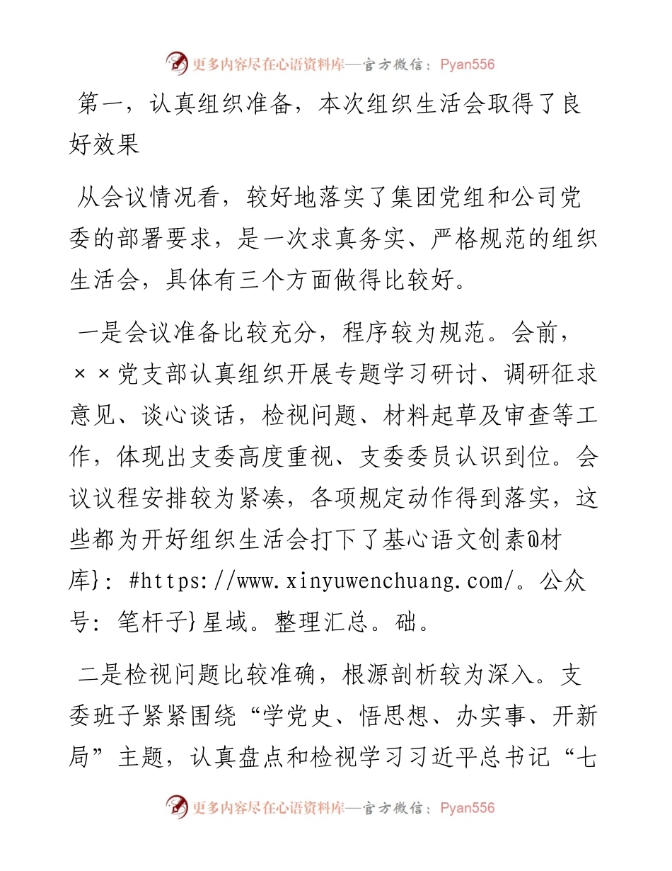 巡回指导组在党支部党史学习教育专题组织生活会上的点评讲话.docx_第2页