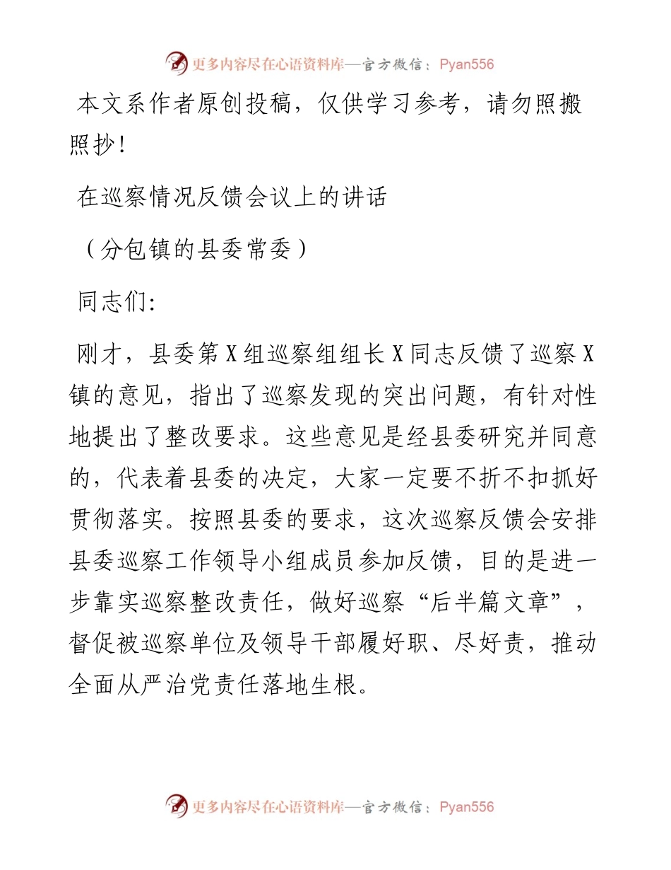 巡察情况反馈会领导讲话范文.docx_第1页